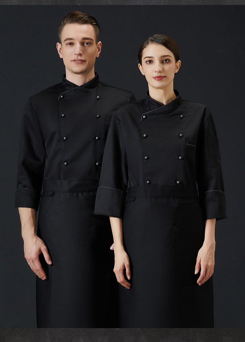 Fashion oblique collar autumn and winter long-sleeved chef uniform apron H15-waterproof new half-length