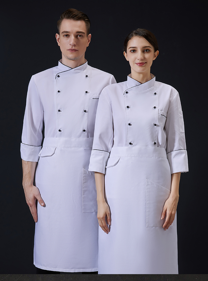 Fashion oblique collar autumn and winter long-sleeved chef uniform apron H15-waterproof new half-length