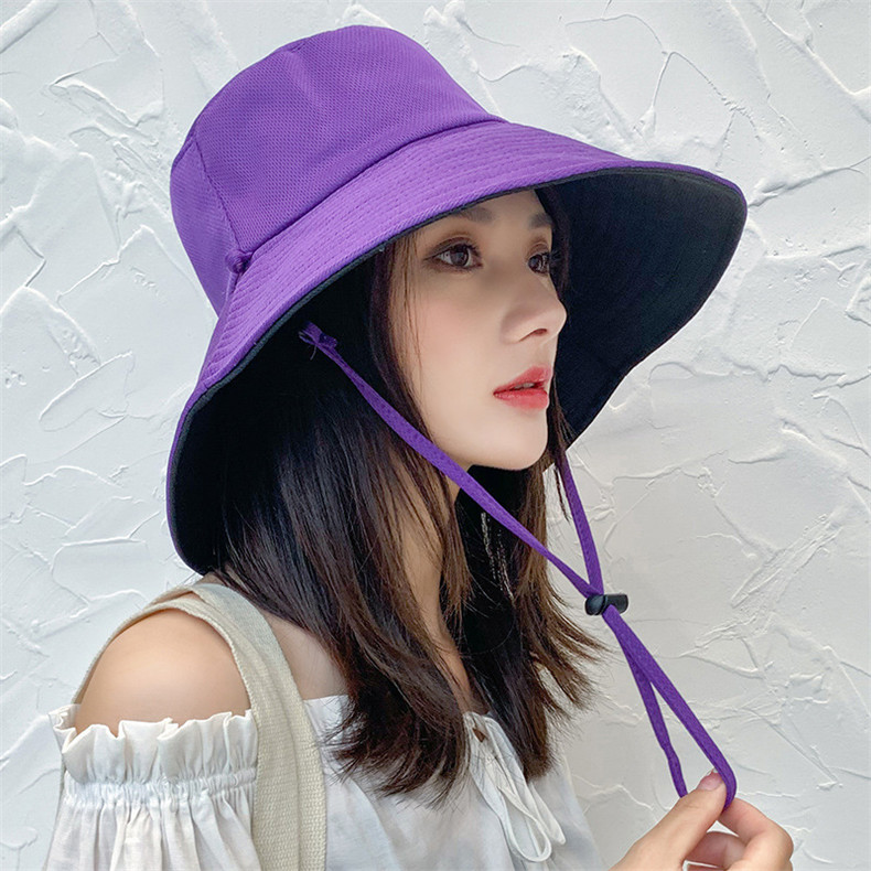 Bucket hat series double-sided large brim sun hat with adjustable windproof rope D27-CZD132