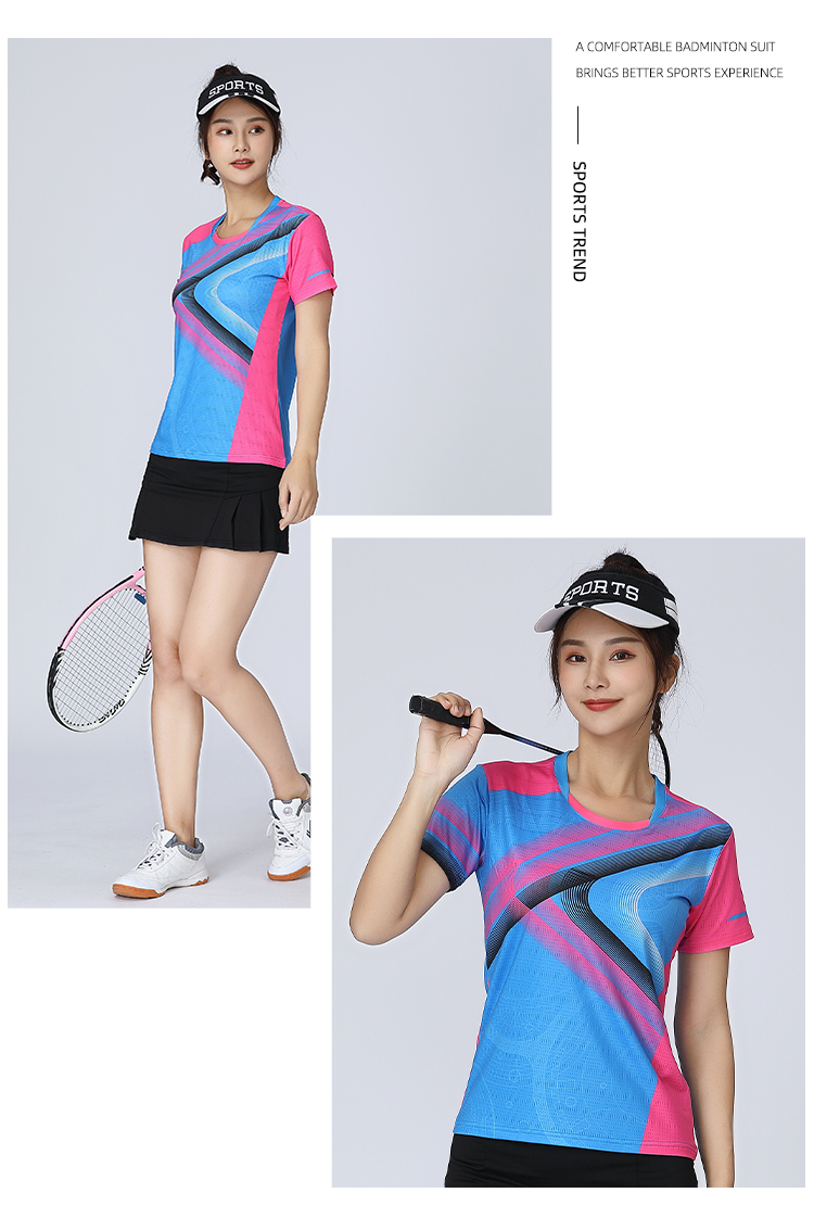 Contrast color print sports badminton suit 120-1837 women top