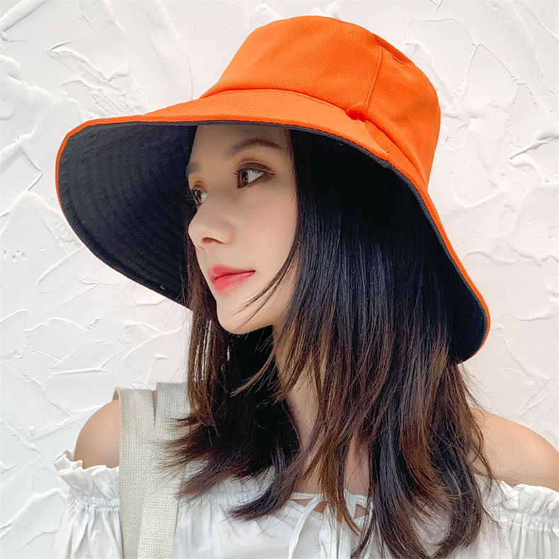 Bucket hat series double-sided large brim sun hat with adjustable windproof rope D27-CZD132