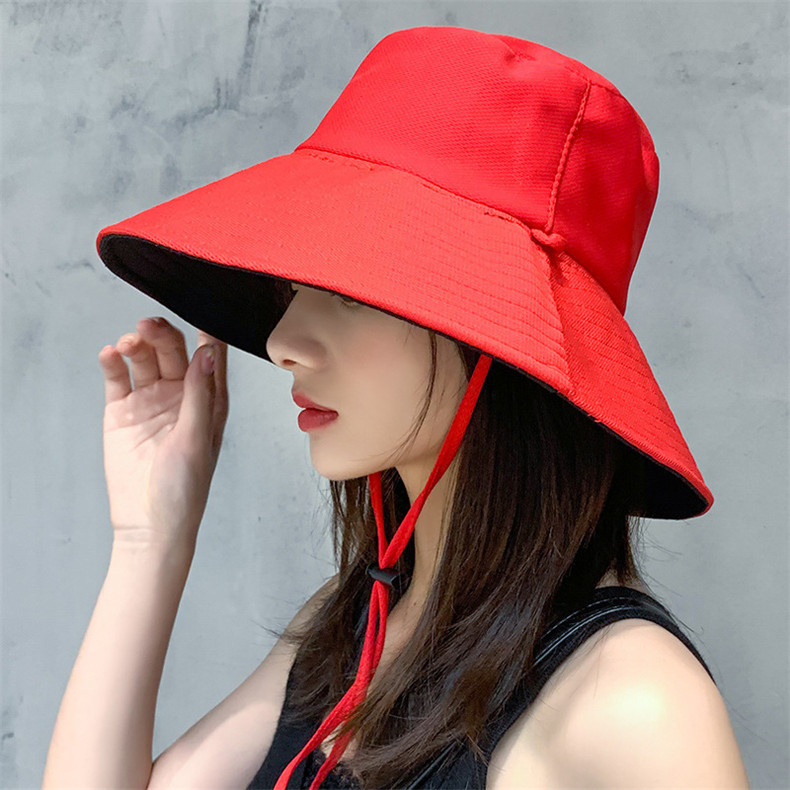 Bucket hat series double-sided large brim sun hat with adjustable windproof rope D27-CZD132