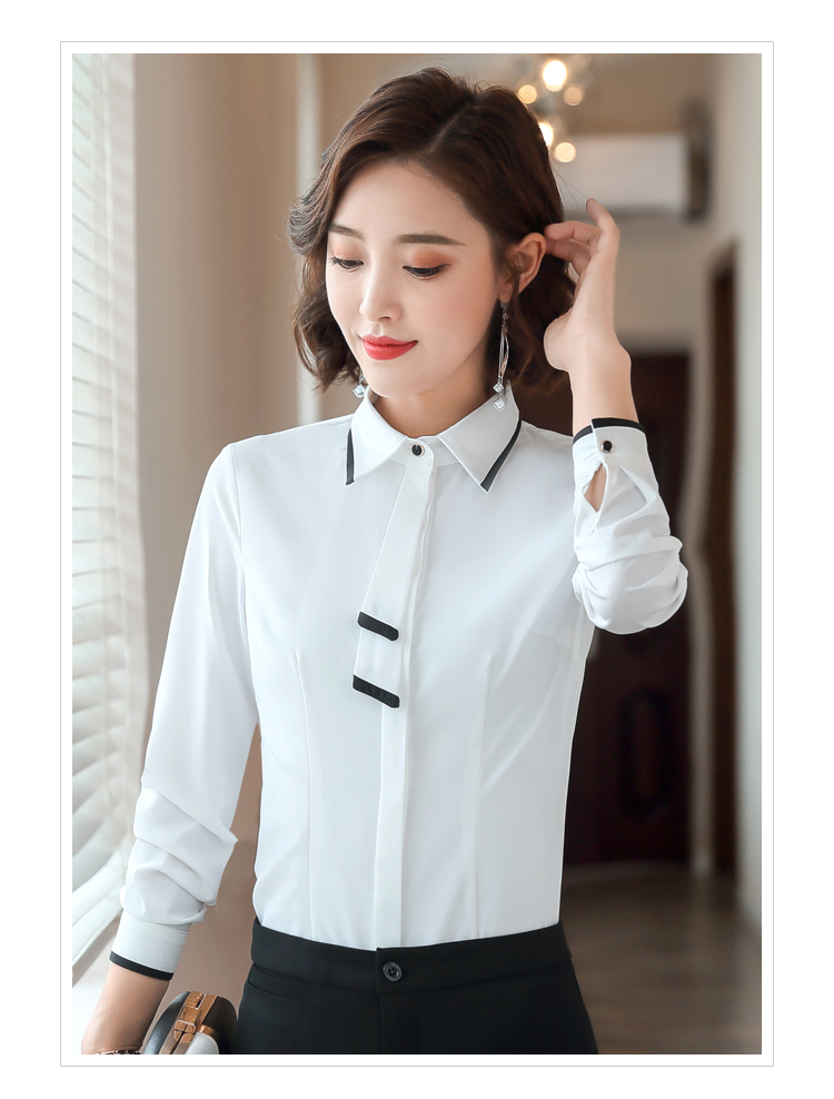 Contrast color ribbon long sleeve shirt for women DY3-672 long sleeve shirt for women