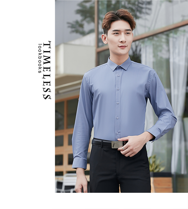 Professional slim bamboo fiber small collar long sleeve shirt men 180-000 men long sleeve