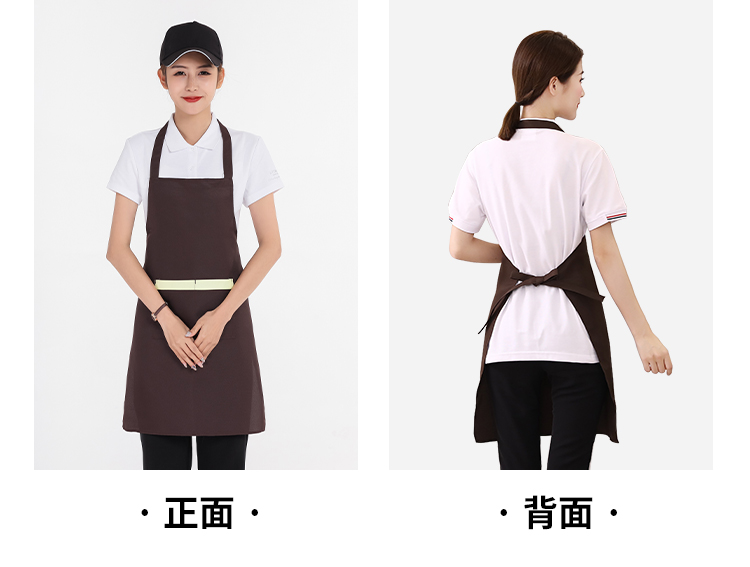 Uniform fabric halter neck contrast color large pocket apron U01-588