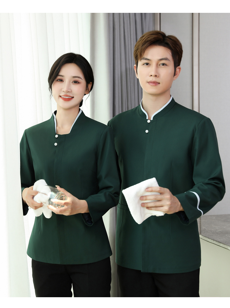 Double collar water rhyme stand collar long sleeve hotel cleaning work clothes female model H31-BJ08 female model