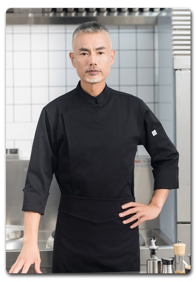 Large side-opening elastic fabric long-sleeved chef uniform H01-21107