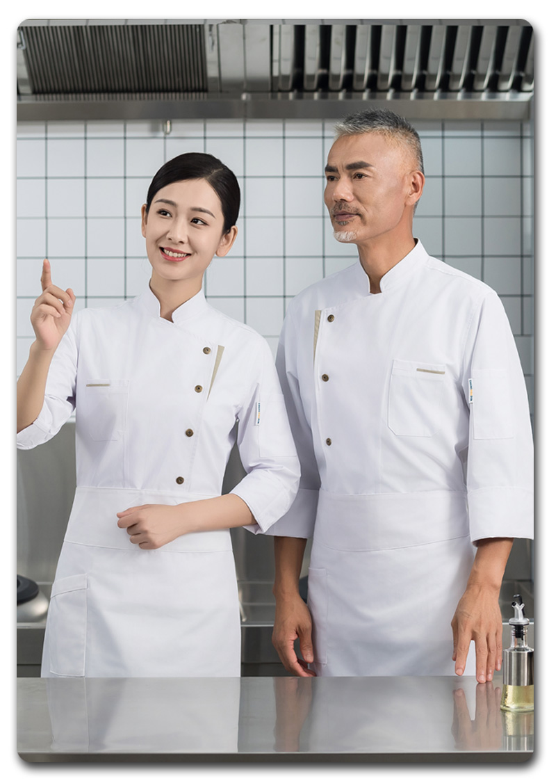 Khaki color long-sleeved chef uniform H01-23110