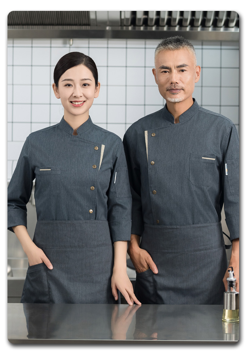 Khaki color long-sleeved chef uniform H01-23110