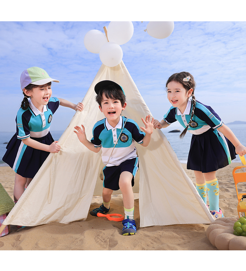 Comfortable photogenic white and blue color matching sports school uniform suit long 168-6628