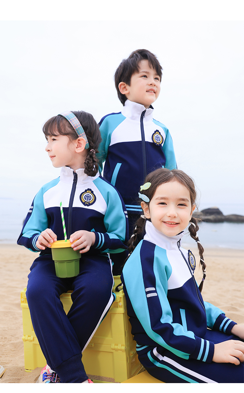 Comfortable photogenic white and blue color matching sports school uniform suit long 168-6628