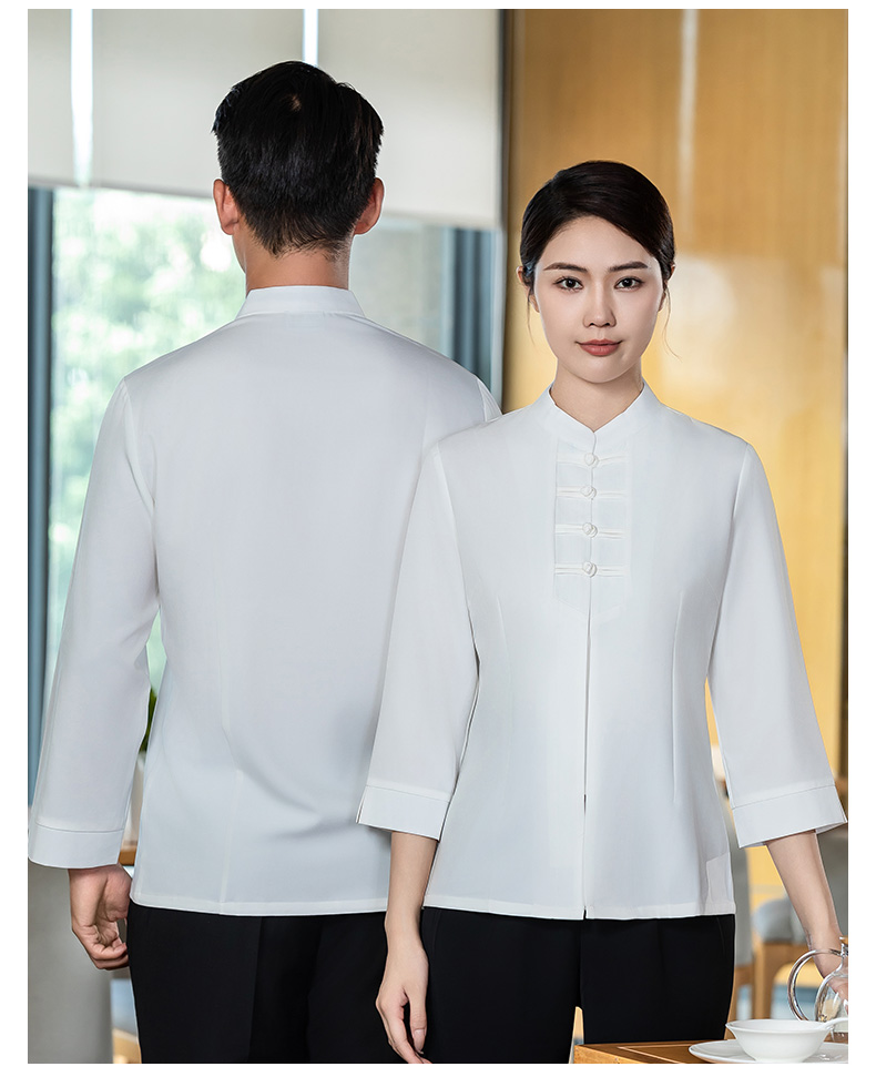 Three-quarter sleeve buttoned waiter work clothes H02-24350