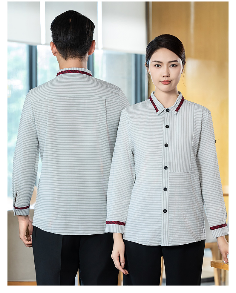 Striped long-sleeved shirt waiter work clothes H02-24352