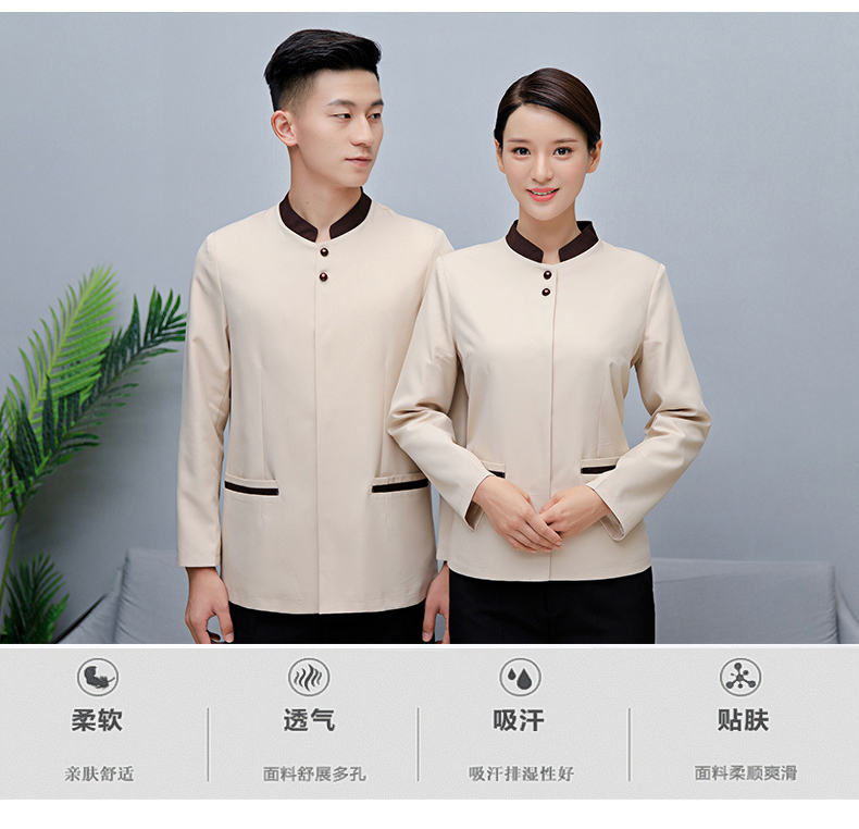 Wear-resistant and dirt-resistant two-button stand-up collar cleaning clothes top for women H10-21008 for women