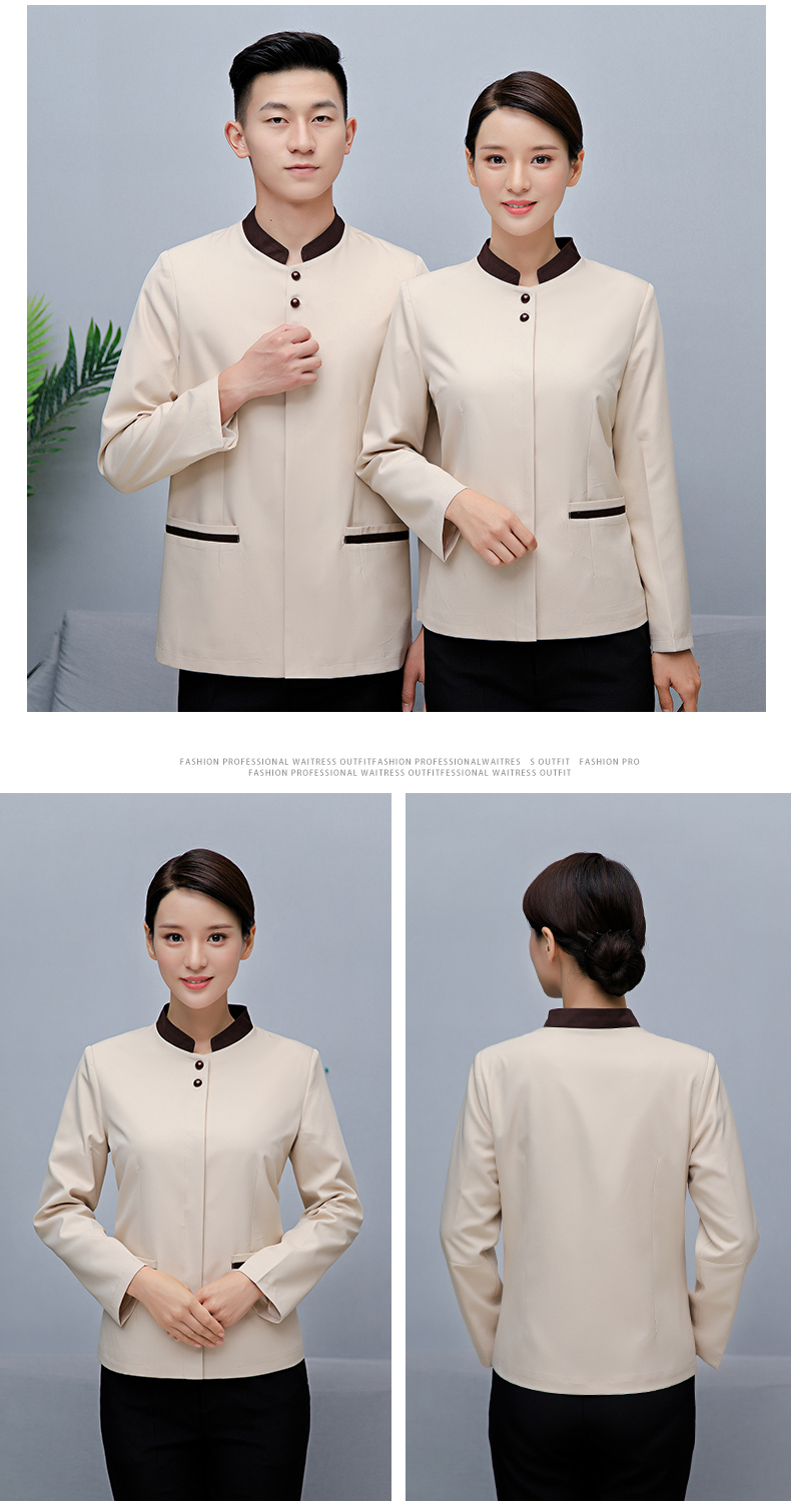 Wear-resistant and dirt-resistant two-button stand-up collar cleaning clothes top for women H10-21008 for women