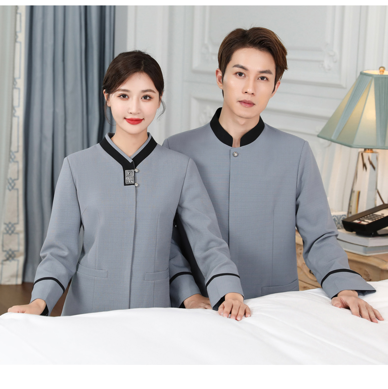 Embroidered checkered long-sleeved hotel cleaning work clothes for men H31-BJ11 for men