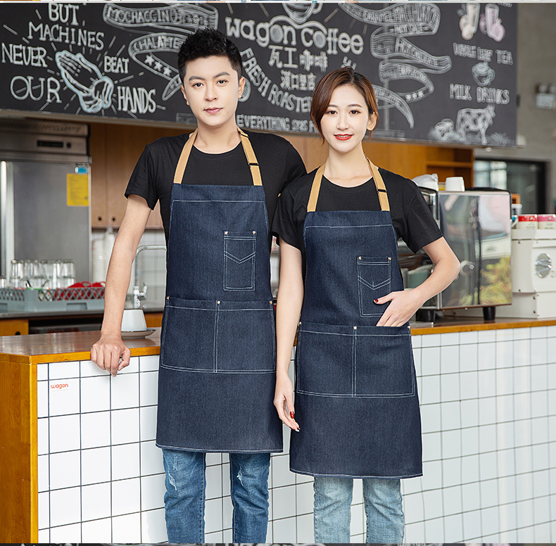 Denim anti-wrinkle and wear-resistant pocket line halter apron U01-N05