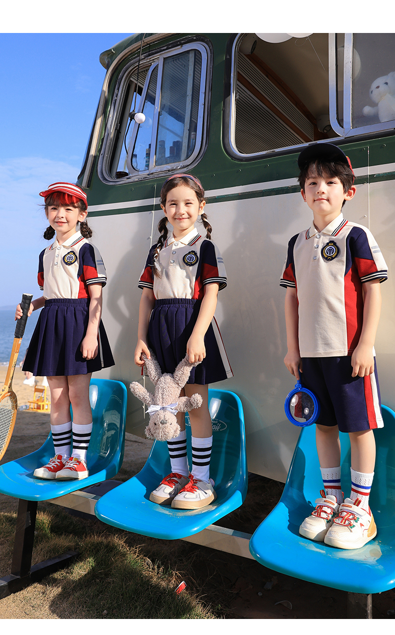 Skin-friendly, soft, slightly elastic fabric, color-blocked striped school uniform set three-piece suit 168-6627