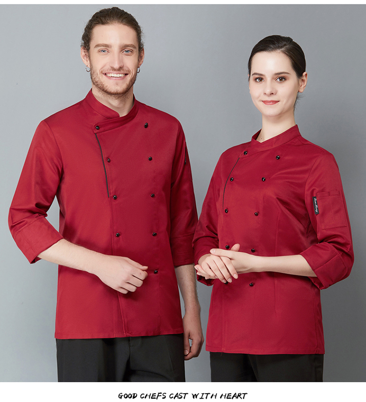 Polyester cotton side trim long sleeve chef uniform H02-21LY061-064