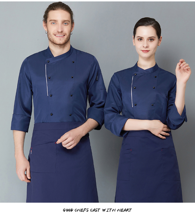 Polyester cotton side trim long sleeve chef uniform H02-21LY061-064