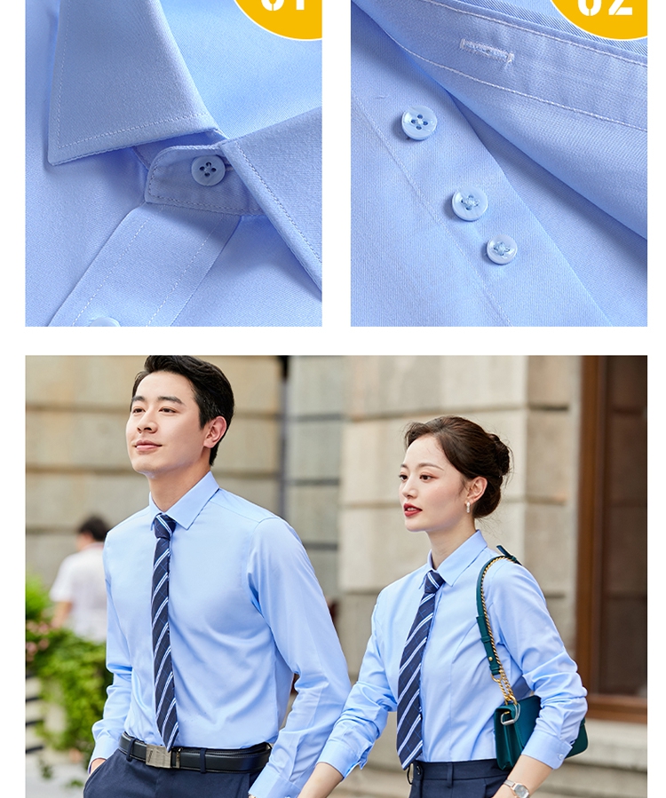 Business non-iron pure cotton plain long-sleeved shirt unisex 129-6001 long-sleeved shirt