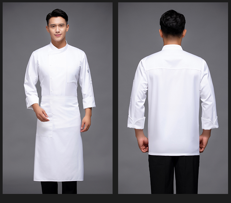 Solid color single row restaurant long sleeve chef uniform top H12-L029