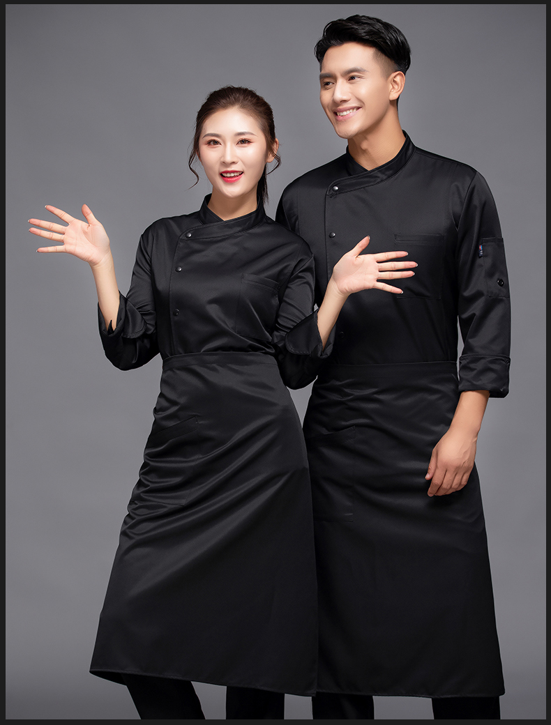 Solid color single row restaurant long sleeve chef uniform top H12-L029