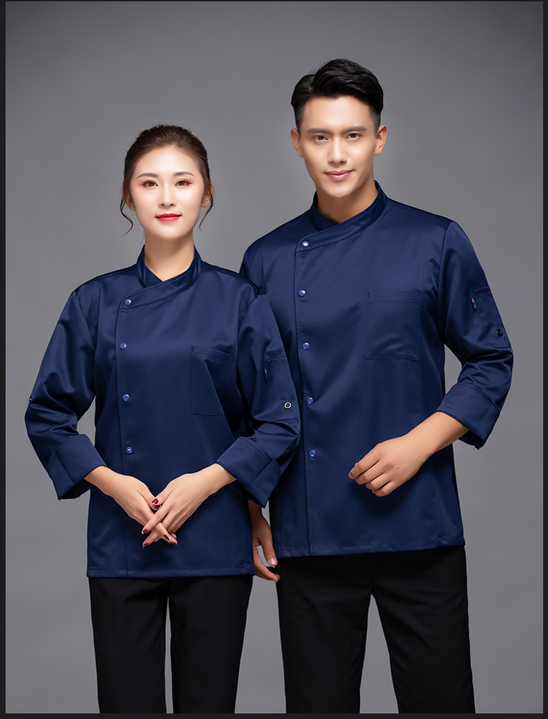 Solid color single row restaurant long sleeve chef uniform top H12-L029