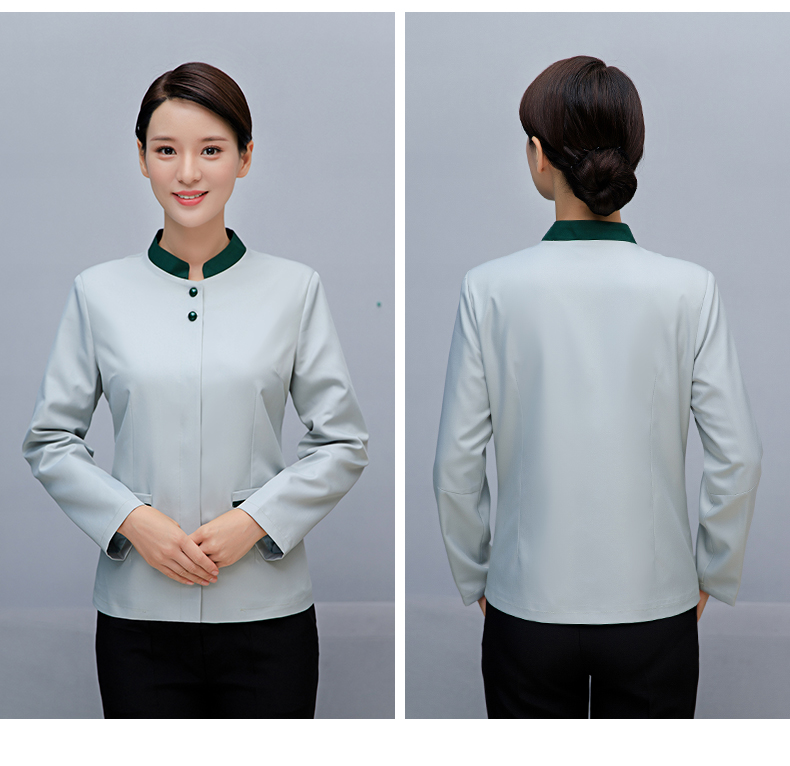 Wear-resistant and dirt-resistant two-button stand-up collar cleaning clothes top for women H10-21008 for women