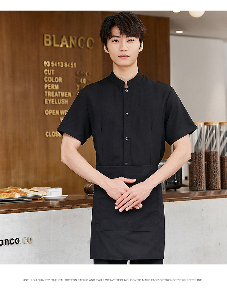 Solid color ribbon short-sleeved waiter work clothes apron H02-22LY024-027 canvas apron