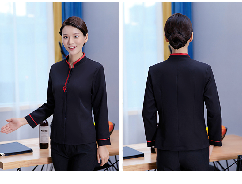 Sword flower stand collar long sleeve waiter work clothes for women (without apron) H27-006