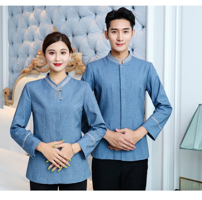 Embroidered checkered long-sleeved hotel cleaning work clothes for men H31-BJ11 for men