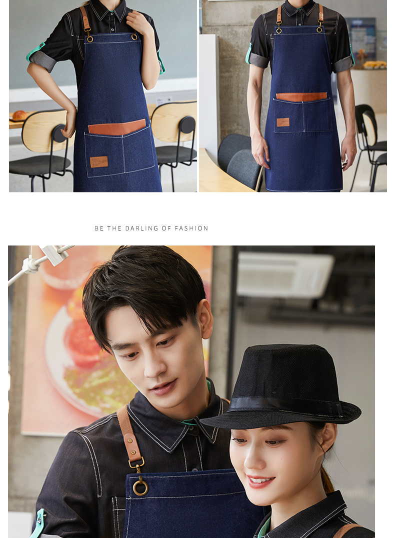 Polyester cotton denim anti-wrinkle wear-resistant cross-strap apron H15-N2208