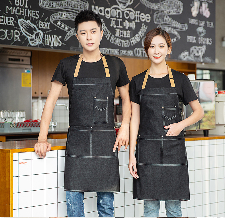 Denim anti-wrinkle and wear-resistant pocket line halter apron U01-N05