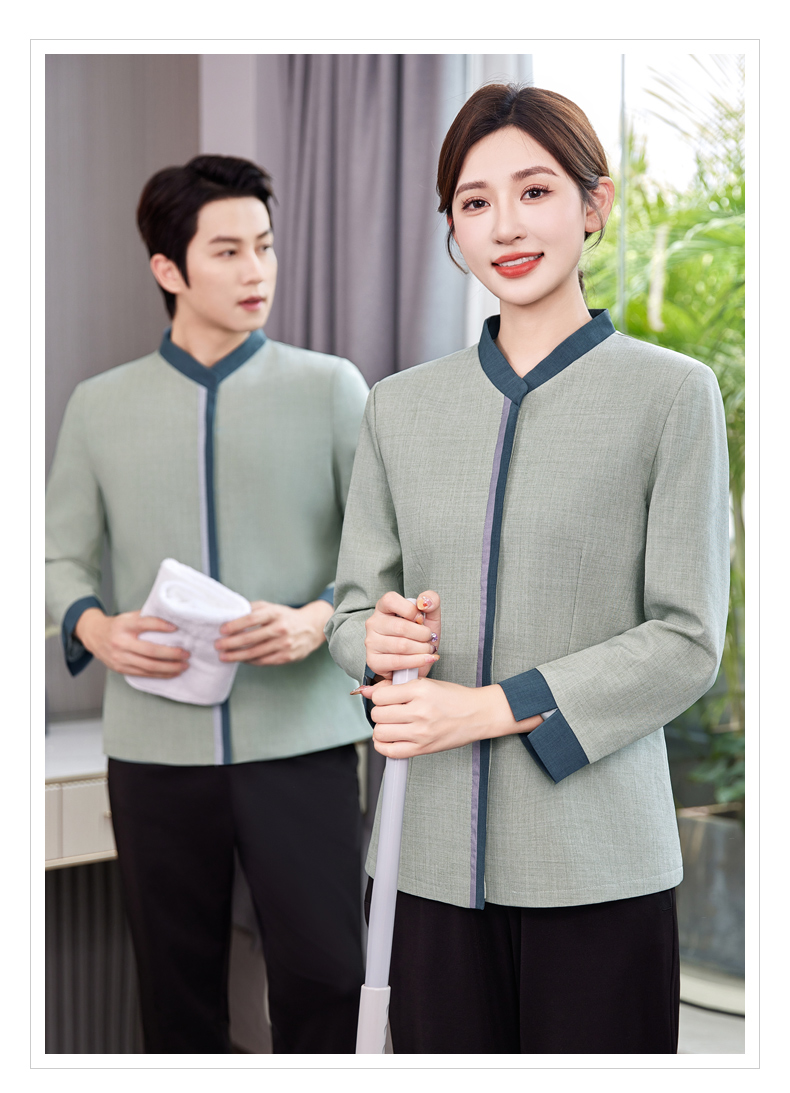 Hotel cleaning work clothes with contrasting placket and three-quarter sleeves H31-BJ06