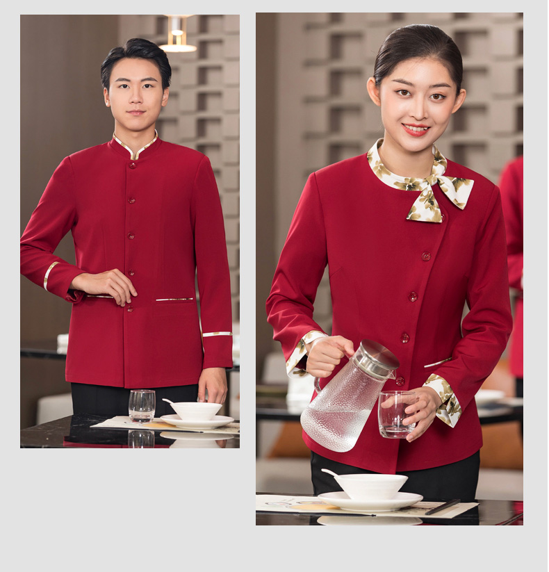 New Chinese style Chinese restaurant colorful collar waiter work clothes long-sleeved top H01-2023-34 female