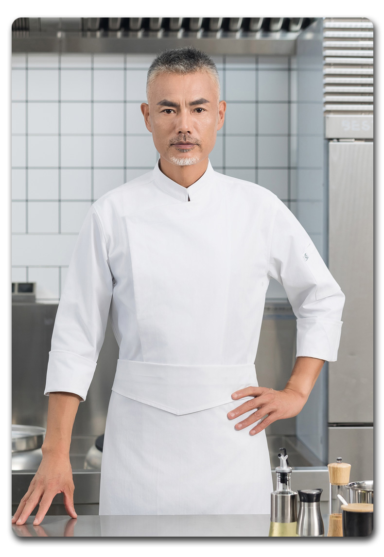 Large side-opening elastic fabric long-sleeved chef uniform H01-21107