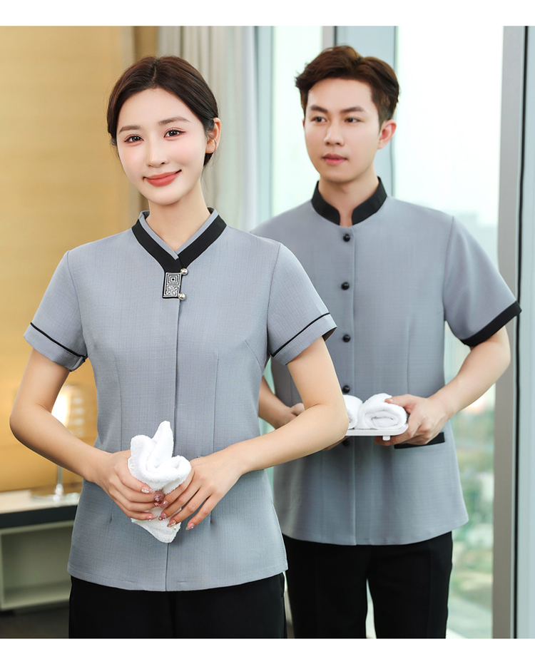 Embroidered checkered short-sleeved hotel cleaning work clothes for women H31-BJ11