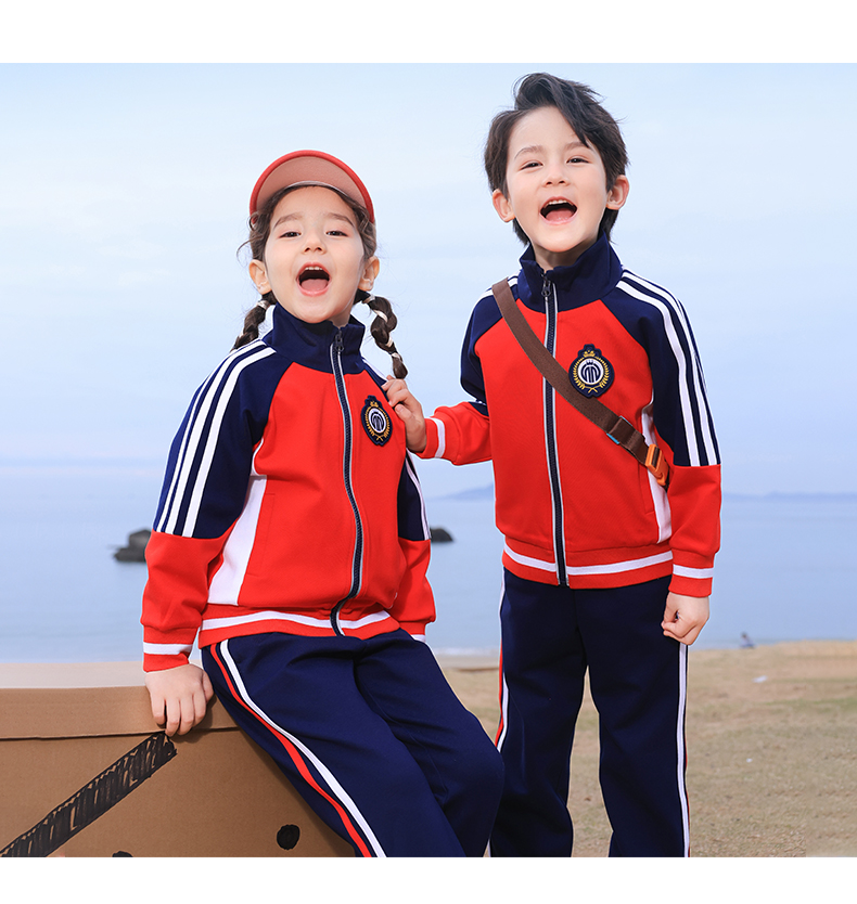 Double-layer composite fabric sports color matching school uniform suit long 168-6626