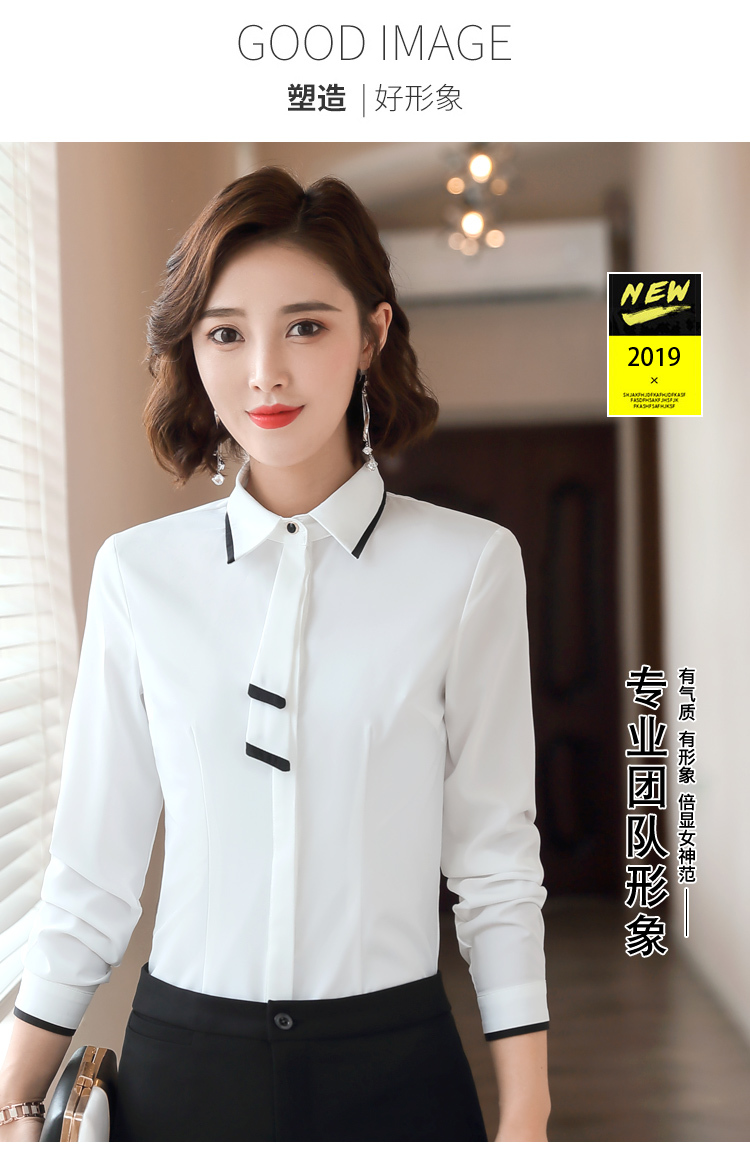 Contrast color ribbon long sleeve shirt for women DY3-672 long sleeve shirt for women