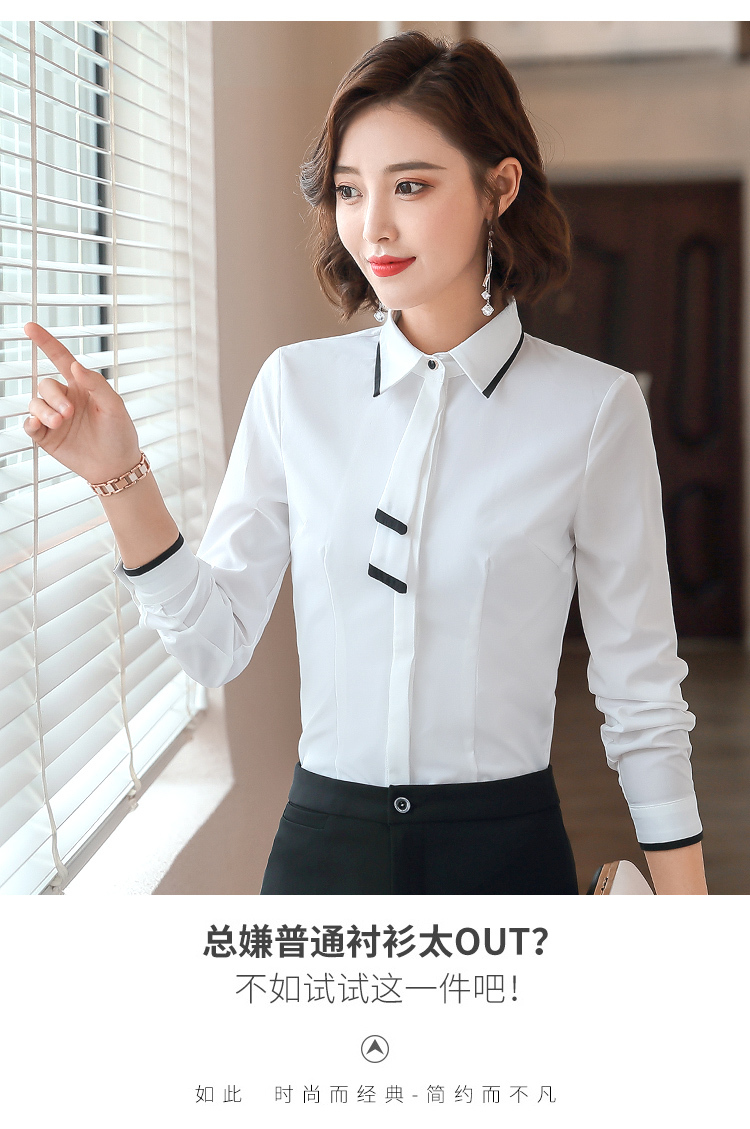 Contrast color ribbon long sleeve shirt for women DY3-672 long sleeve shirt for women