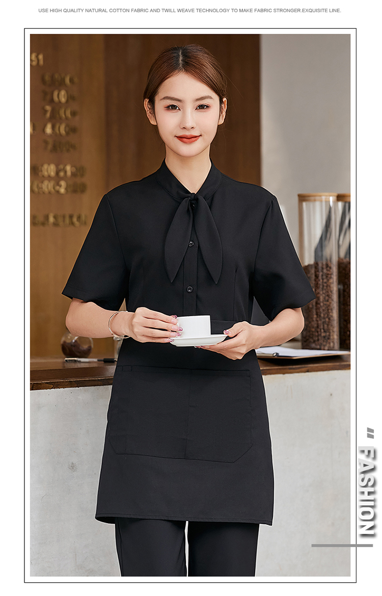 Solid color ribbon short-sleeved waiter work clothes apron H02-22LY024-027 canvas apron