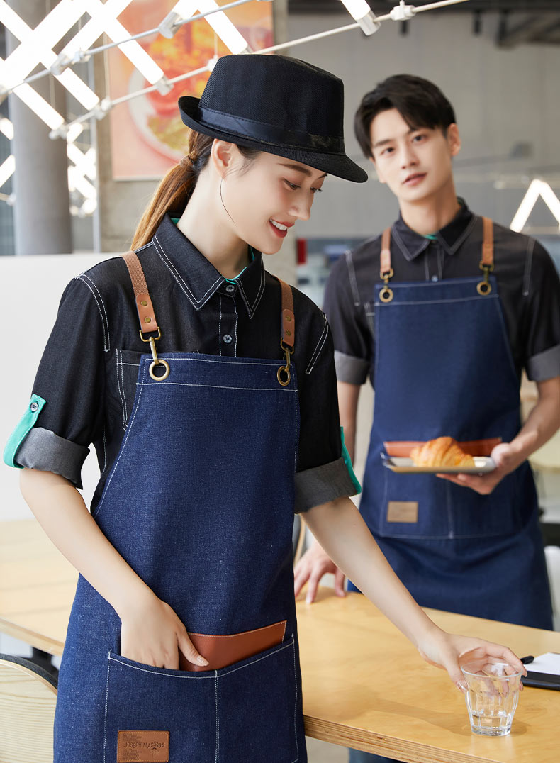 Polyester cotton denim anti-wrinkle wear-resistant cross-strap apron H15-N2208