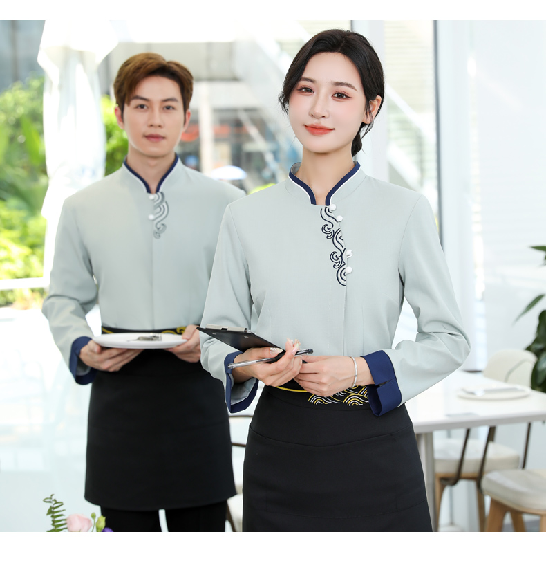 Sea wave flower stand collar long sleeve hotel cleaning work clothes H31-BJ05 men