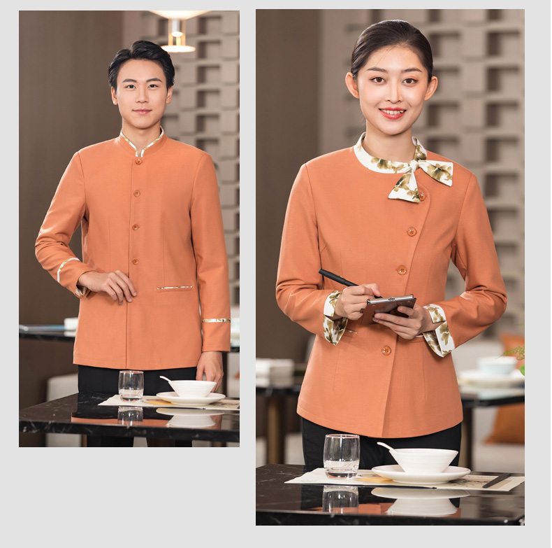 New Chinese style Chinese restaurant colorful collar waiter work clothes long-sleeved top H01-2023-34 female