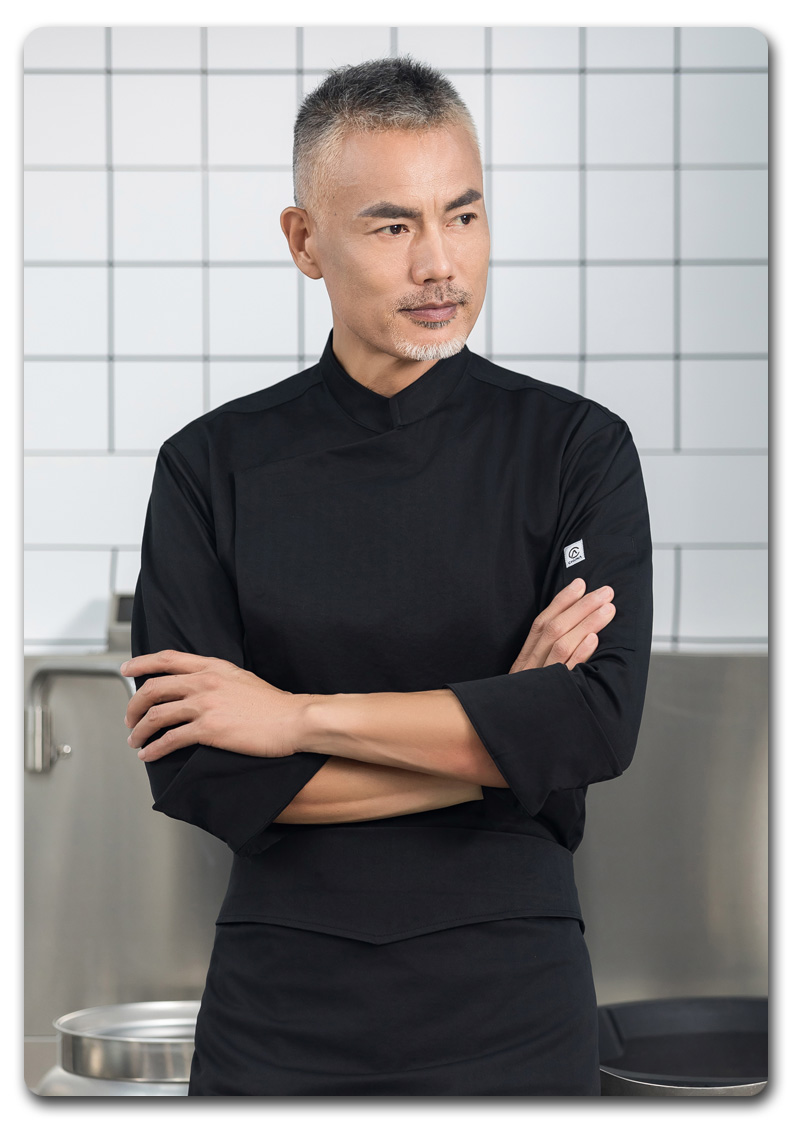 Large side-opening elastic fabric long-sleeved chef uniform H01-21107