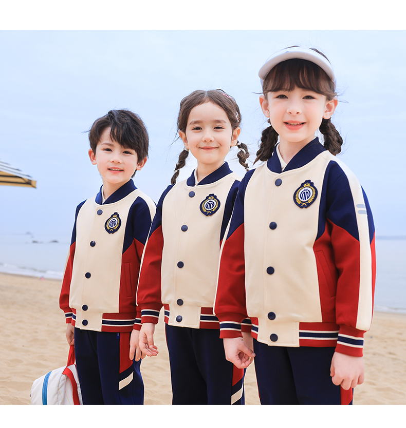 Skin-friendly, soft, slightly elastic fabric, color-blocked striped school uniform suit, long 168-6627