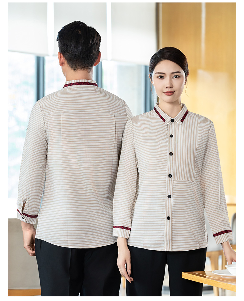 Striped long-sleeved shirt waiter work clothes H02-24352