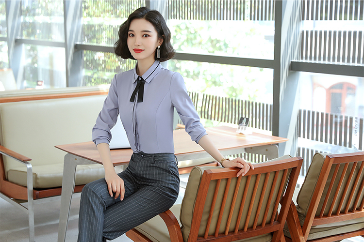 Business commuting leisure professional long-sleeved shirt women (including bow tie) 113-6521 long-sleeved shirt women