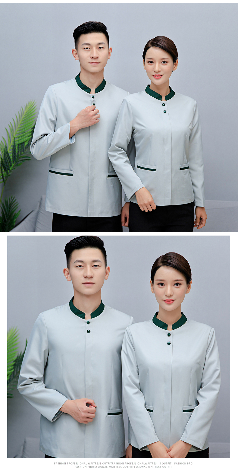 Wear-resistant and dirt-resistant two-button stand-up collar cleaning clothes top for women H10-21008 for women